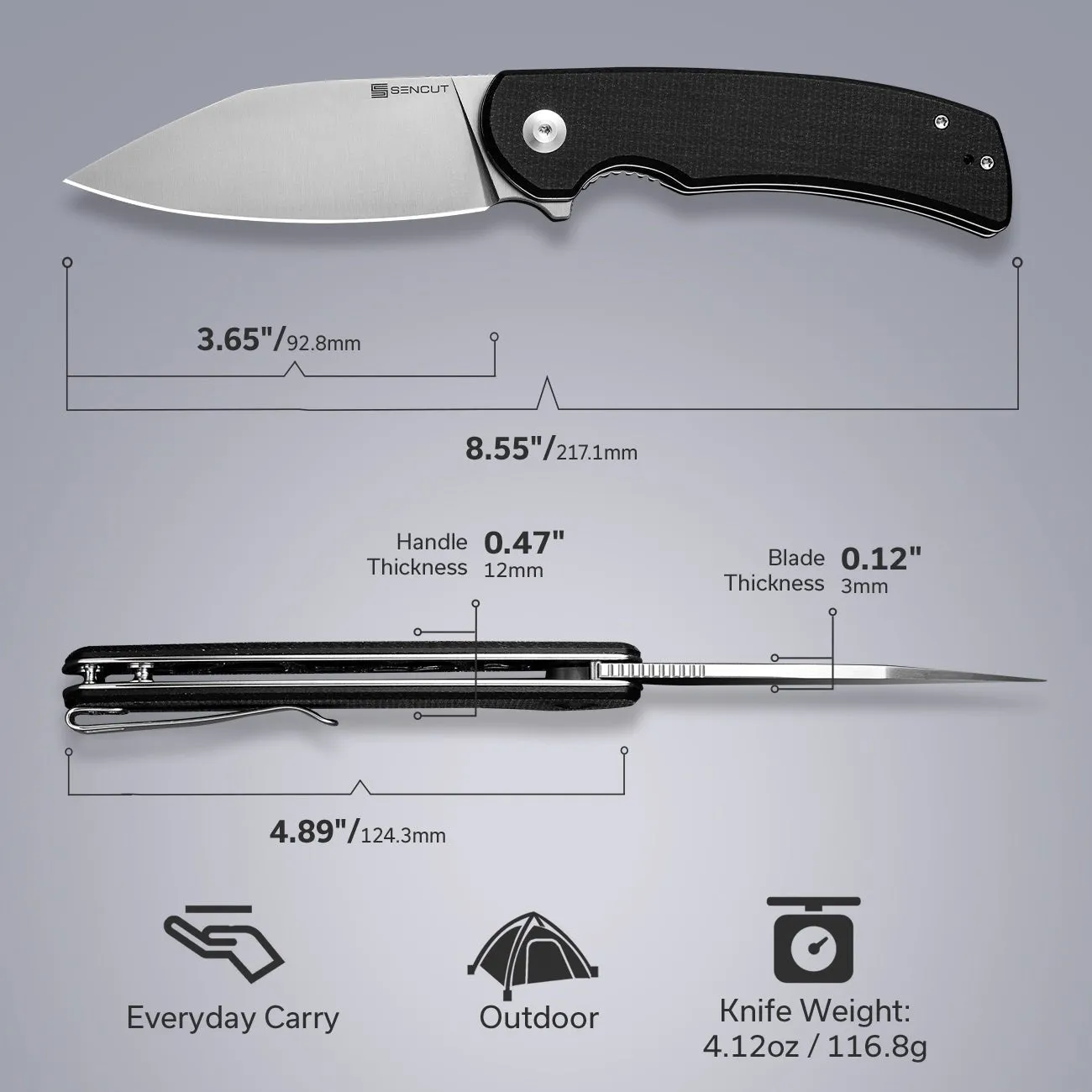 SENCUT Omniform S23064-2 Taschenmesser Schwarz Micarta