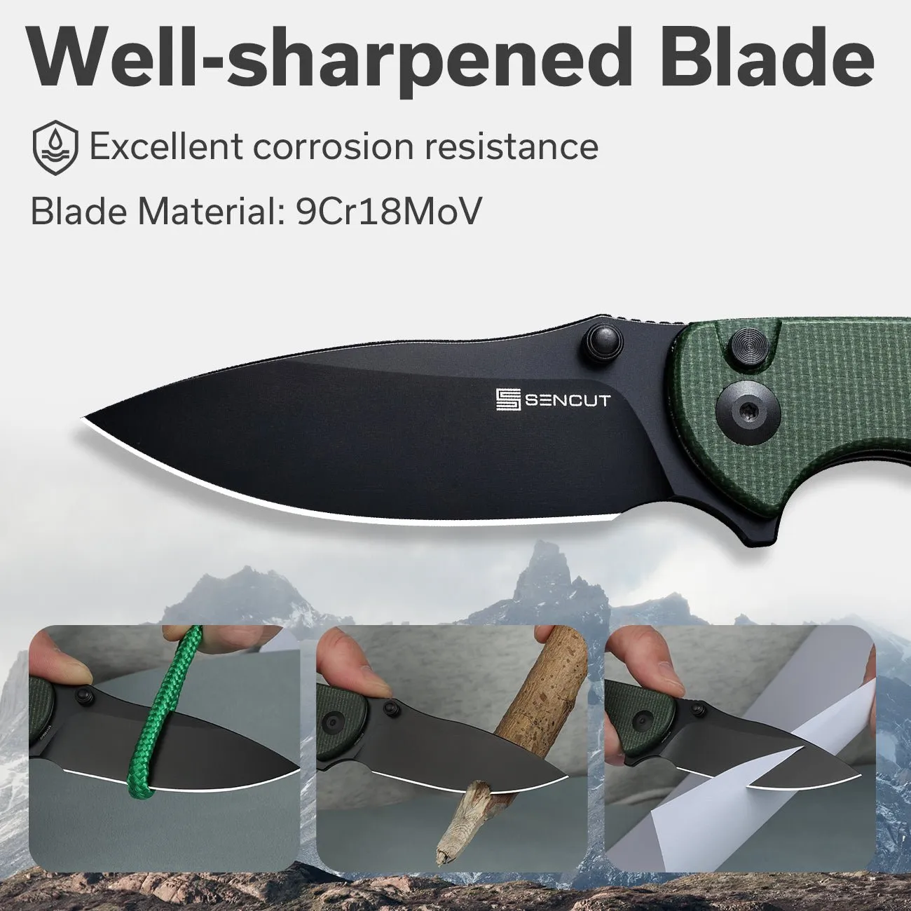 SENCUT Pulsewave S23032-3 Klappmesser Grün Micarta